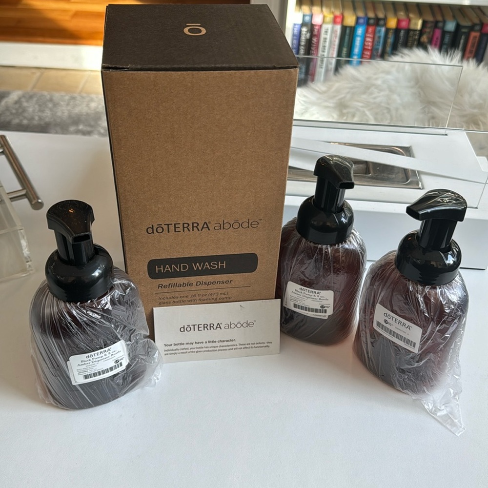 doTerra set: Abode refillable dispenser & (3) foaming soap dispensers.